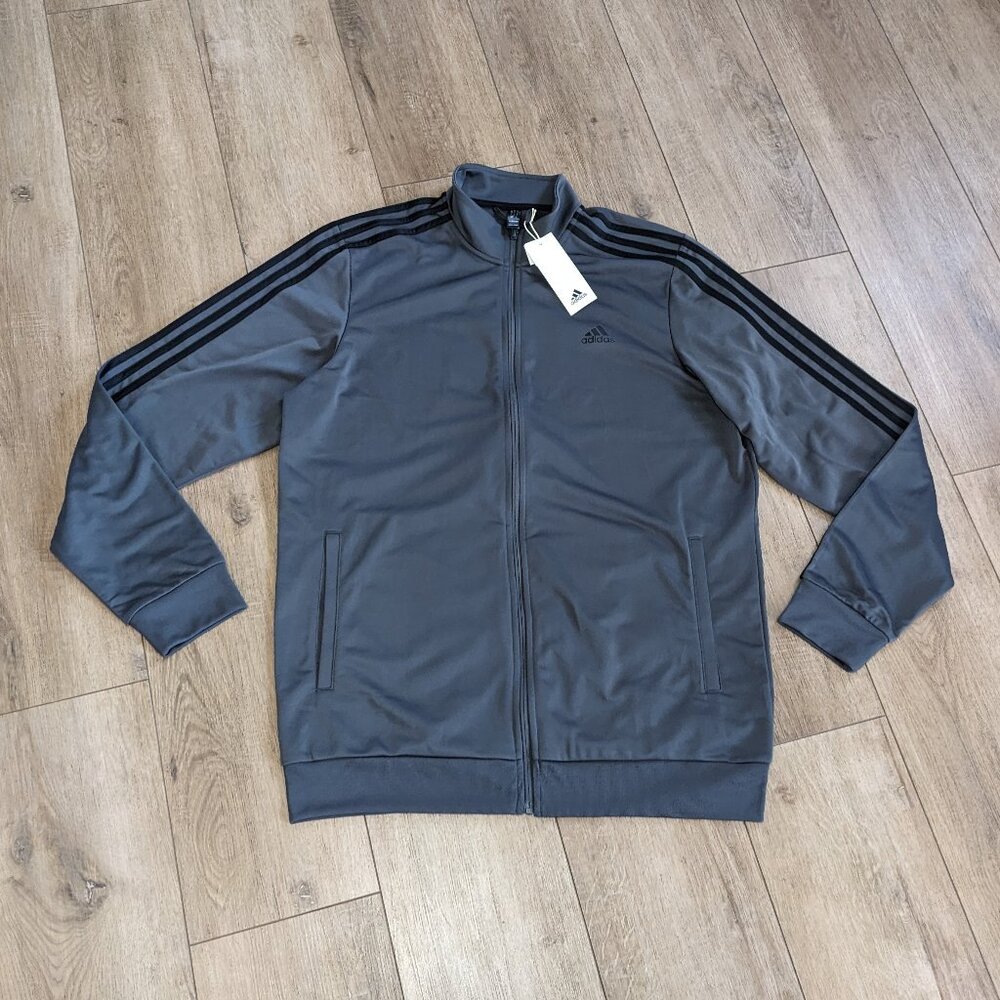 NWT Adidas Men's Essentials 3 Stripes Tricot Track Jacket Gray L Tall #H46103